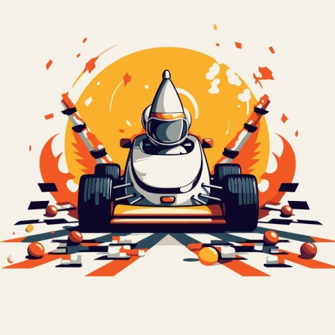 Vector illustration of a racing car on a background of orange ci