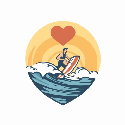 surfer on the waves. Vector illustration in a flat style.