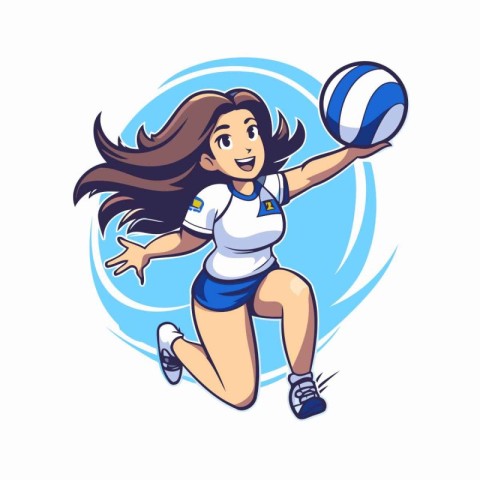 Volleyball player with ball. Vector illustration in cartoon styl