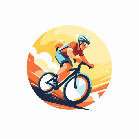 Cyclist in helmet riding on bike. Extreme sport vector illustrat