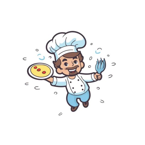 Chef Cartoon Character Cooking Food Vector Illustration on White