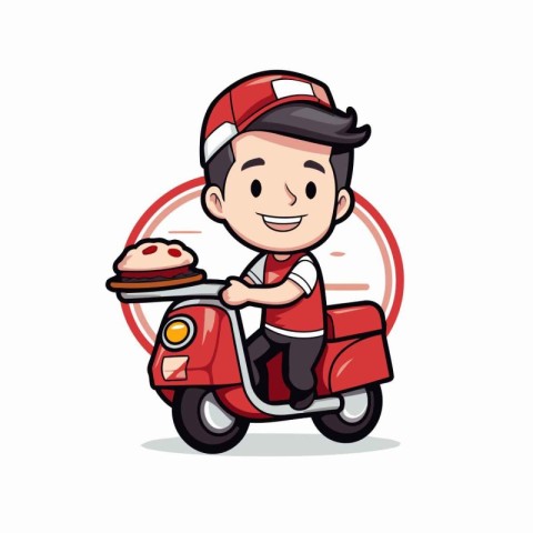 Fast food delivery man riding scooter cartoon character vector i