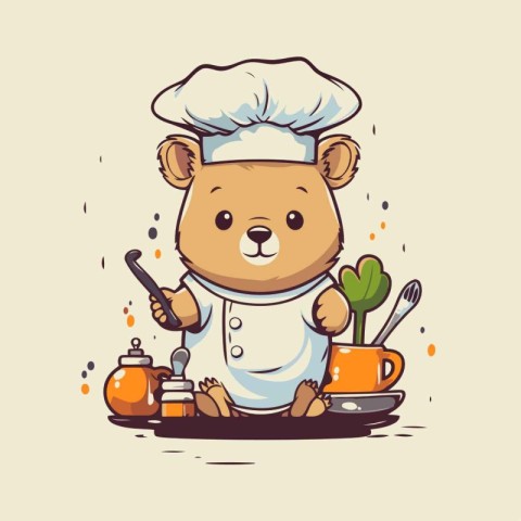 Cute hamster chef in chef hat and apron. Vector illustration.