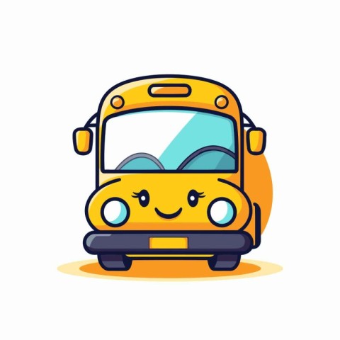 School bus cartoon character vector illustration. Cute happy smi