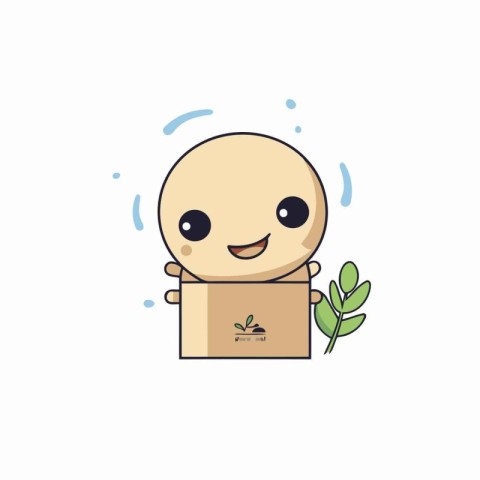 Cute cartoon boy character holding a carton box. Vector illustra