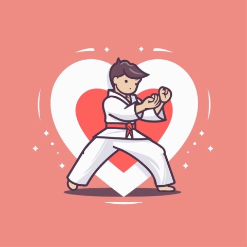 Karate man in kimono with heart. Vector illustration.