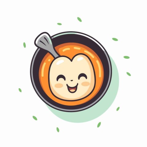 Cartoon vector illustration of cute kawaii smiling pancake in bo