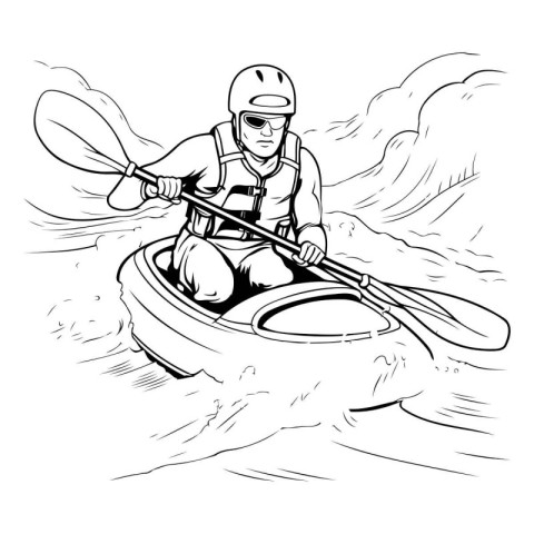 Man in kayak. extreme sports. Vector illustration of a man in a