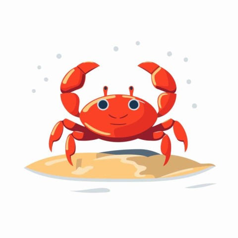 Cute red crab on the beach. Vector illustration in cartoon style