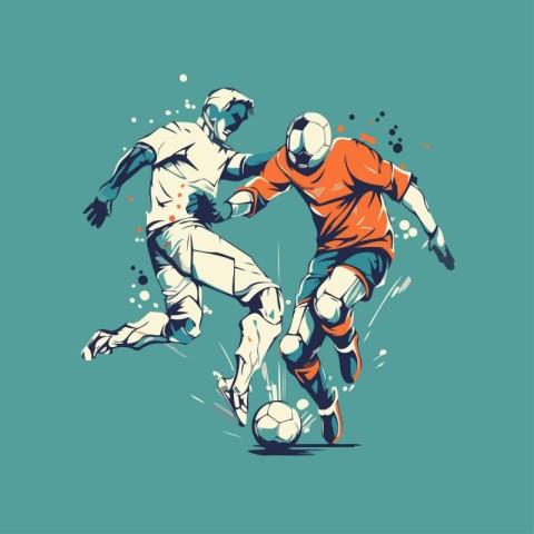 Soccer players fighting for the ball. Vector illustration of two