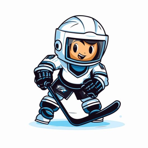 Cartoon ice hockey player with helmet and skates. Vector illustr