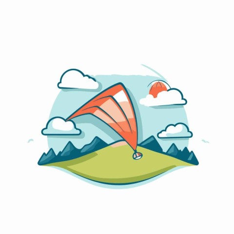 Paraglider flying in the sky. Vector flat illustration.