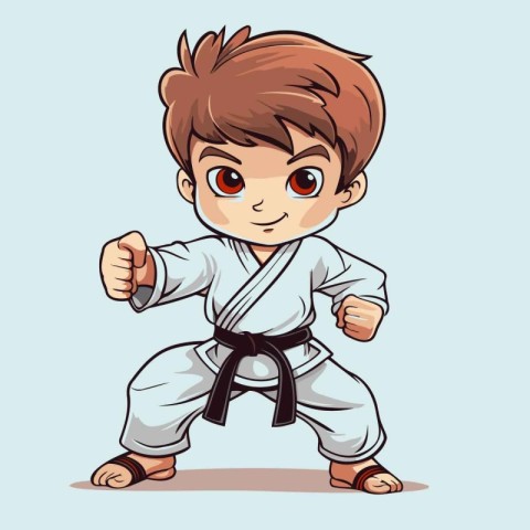 Karate boy cartoon vector illustration. Cartoon karate boy in ki