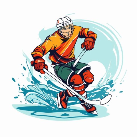 Ice hockey player action cartoon sport graphic vector. Ice hocke