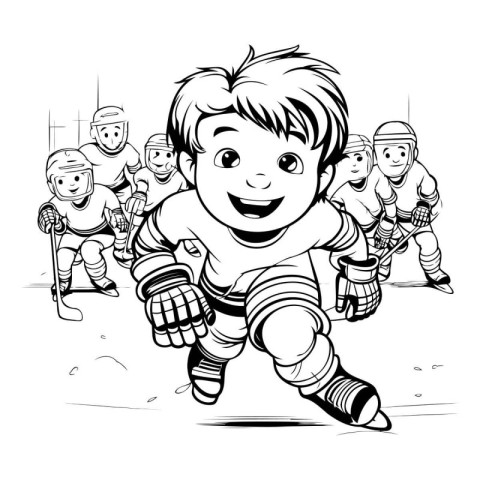 Coloring book for children: ice hockey players. Vector illustrat