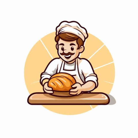 Baker with bread. Vector illustration of a cartoon character for