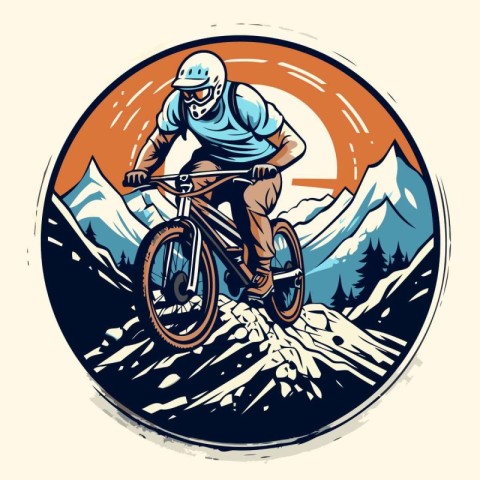 Mountain biker on the background of the mountains. vector illust