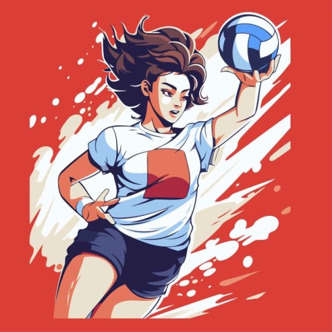 Volleyball player with ball. Vector illustration in retro style.