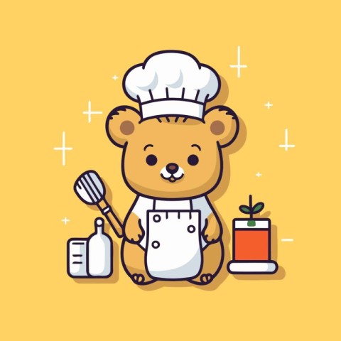 Cute cartoon bear chef vector illustration. Cute bear chef chara