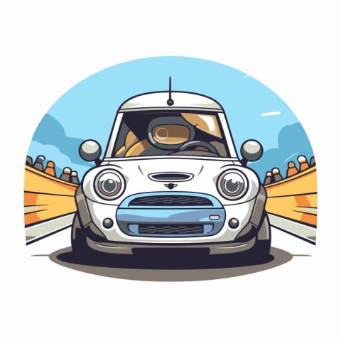 Retro car on the road. Vector illustration in cartoon style.