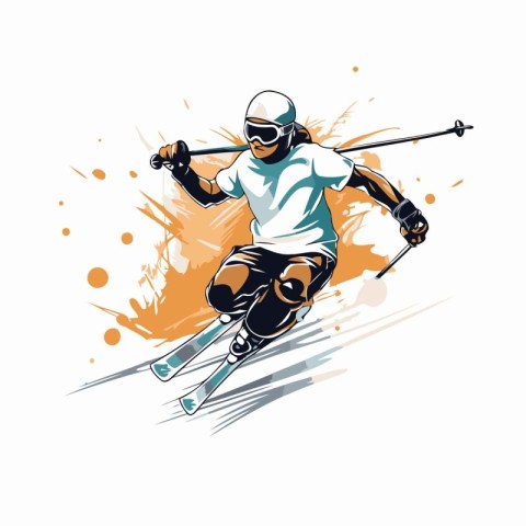 Skier jumping in the air. Vector illustration on white backgroun