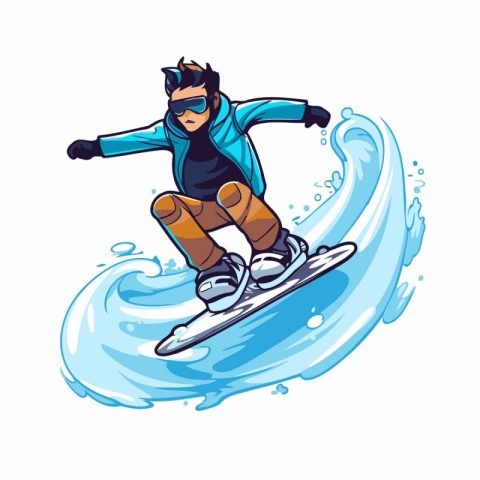 Snowboarder jumping in water. Vector illustration of a snowboard