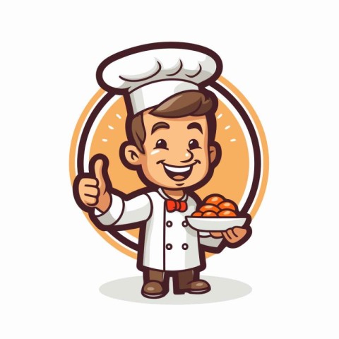 Chef Holding Plate and Thumbs Up Cartoon Mascot Character