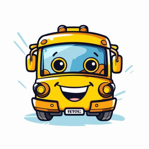 Cute School Bus Character Mascot Vector Illustration on White Ba