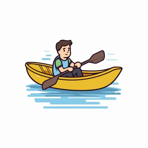 Man in a canoe on the water. Flat style vector illustration.