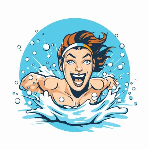 Vector illustration of a woman swimming in the pool with splashe