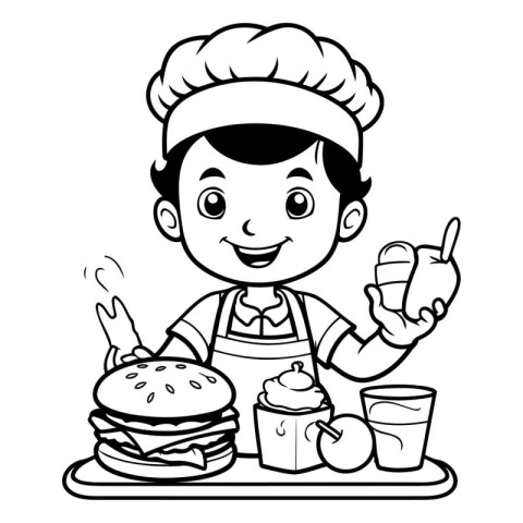 Chef Boy Cartoon Mascot Character With Hamburger And Ice Cream