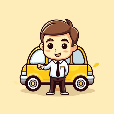 Businessman Car Cartoon Mascot Character Design Vector Illustrat