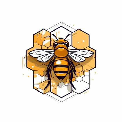 Bee and honeycombs. Vector illustration of honeycombs.