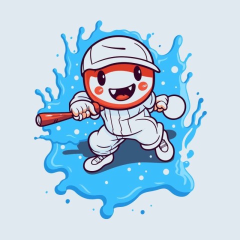 Baseball player with bat and splashing water. Vector illustratio