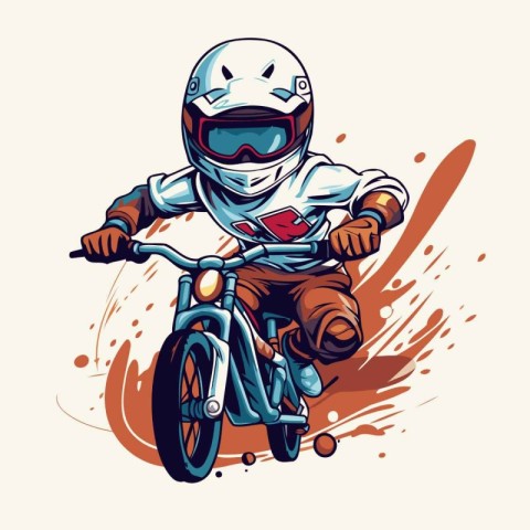 Vector illustration of a motocross racer in helmet on the bike.