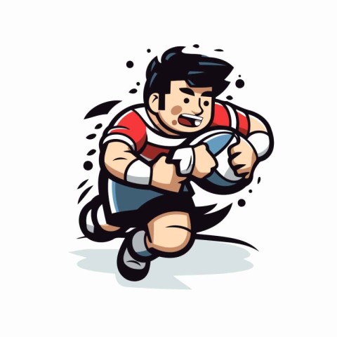 Rugby player running with ball. Vector illustration. Sport conce