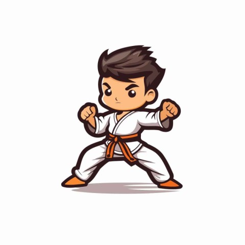 Karate boy cartoon character vector Illustration on a white back