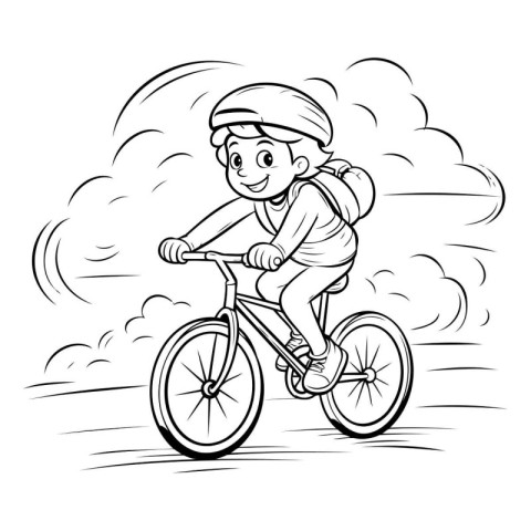 Boy riding a bike. black and white vector illustration for color