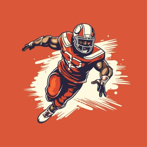 American football player running with a ball on an orange backgr