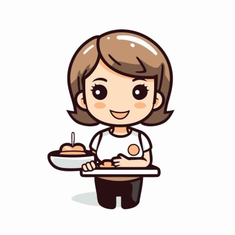 Cute Girl Eating Cake - Cartoon Vector IllustrationÃ¯Â»Â¿