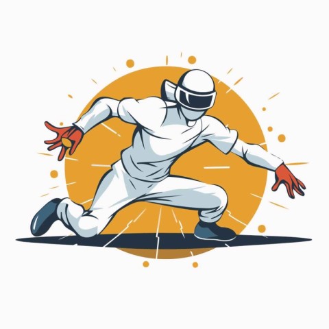 Cricket player running with bat and helmet. Vector illustration.