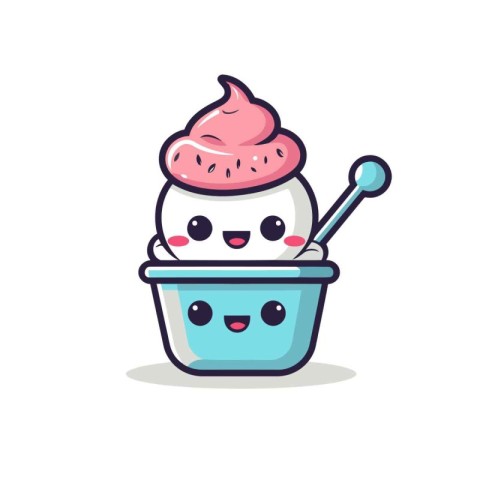 Cute ice cream character. Vector illustration. Isolated on white