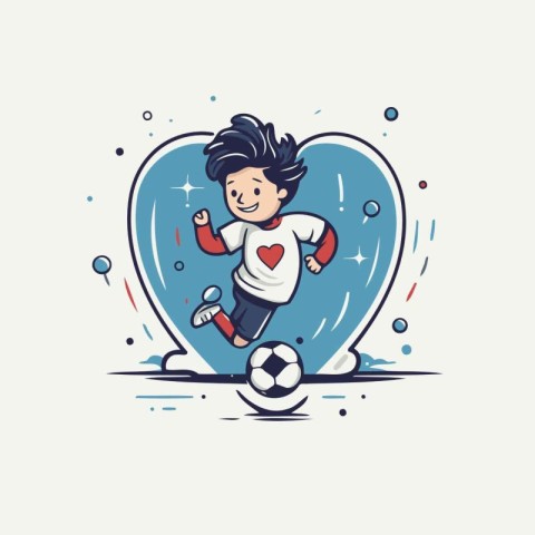 Soccer player with ball and heart. Vector illustration in cartoo