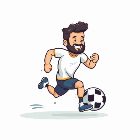 Cartoon soccer player running with ball isolated on white backgr