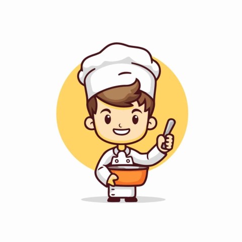 Chef Boy Cooking Cartoon Mascot Character Design Vector Illustra