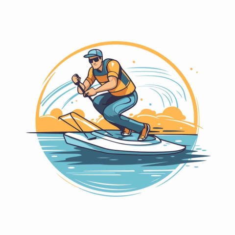 Water sport. Man on a stand up paddle board. Vector illustration