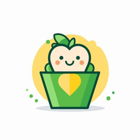 Cute apple in box. Vector illustration. Flat design style.