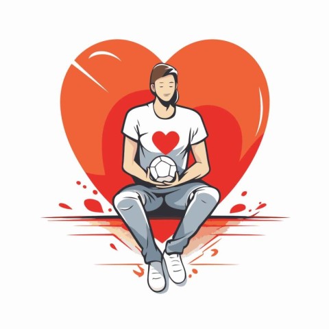 Soccer player with ball and heart. Vector illustration in cartoo