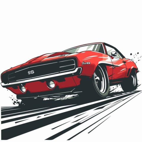 Retro car on the road. Vector illustration. EPS 10.