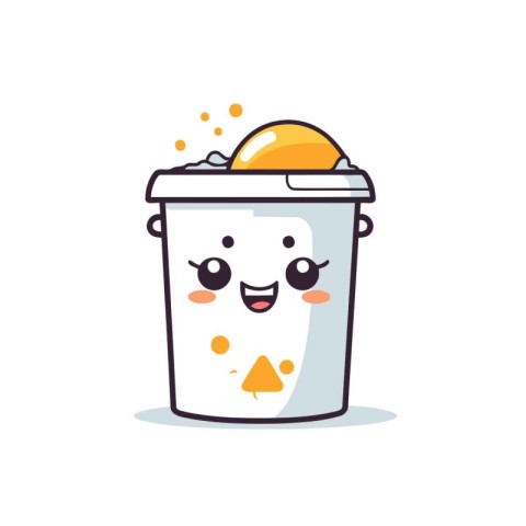 Cute trash can cartoon icon. Vector illustration. Flat design.